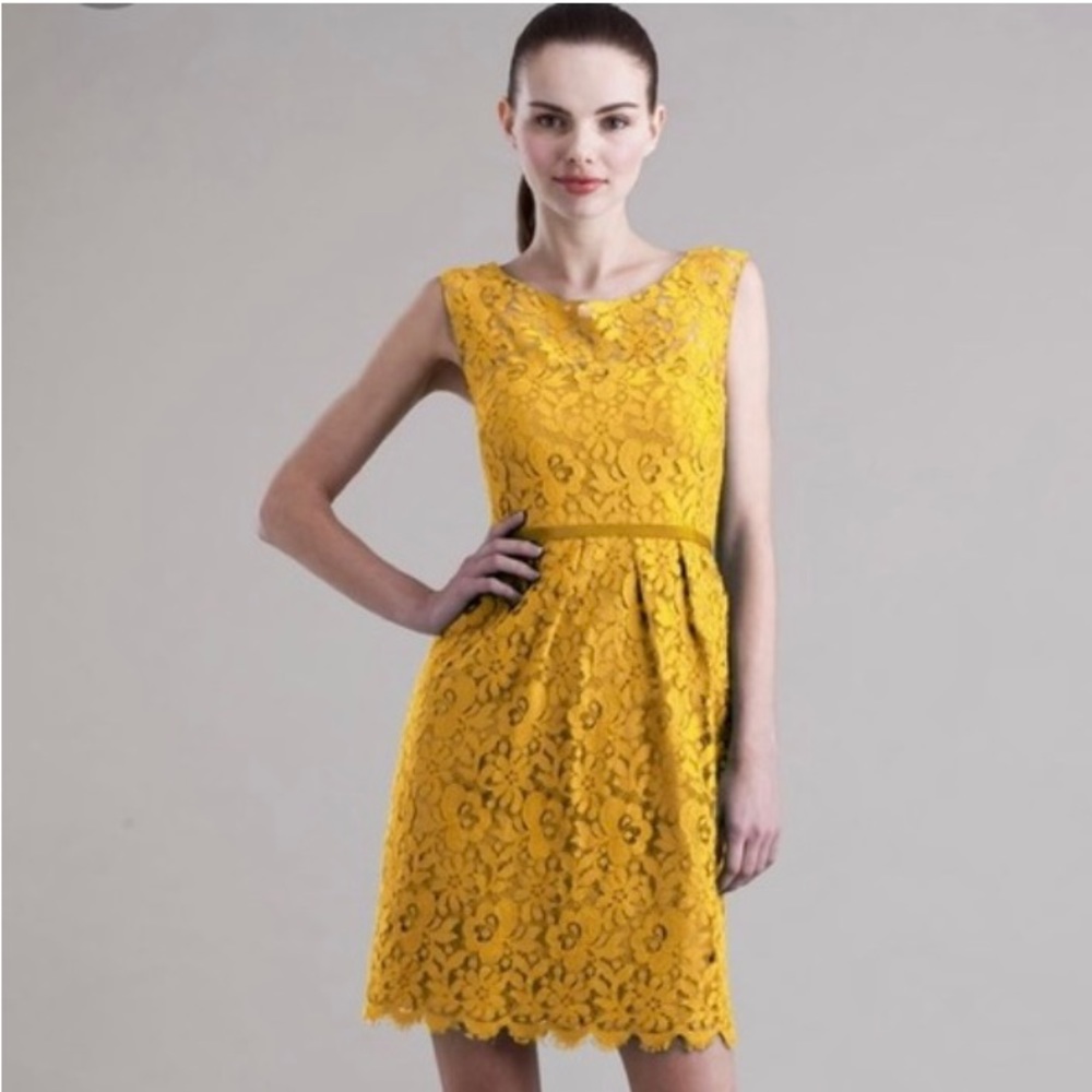 Jenny Yoo 'Harlow' Tea Lace Sheath Yellow Dress